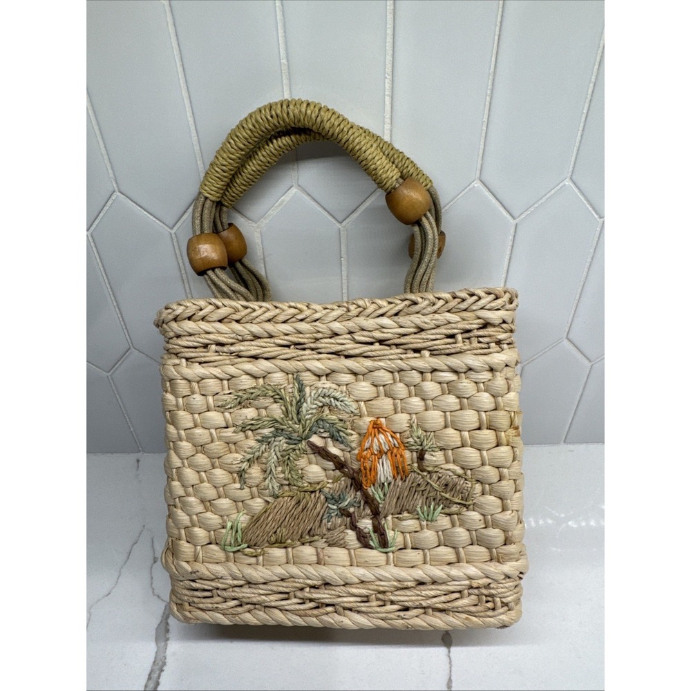 Vintage FOSSIL Natural Straw - OASIS Mini Lined Bag Market Cruise Tote